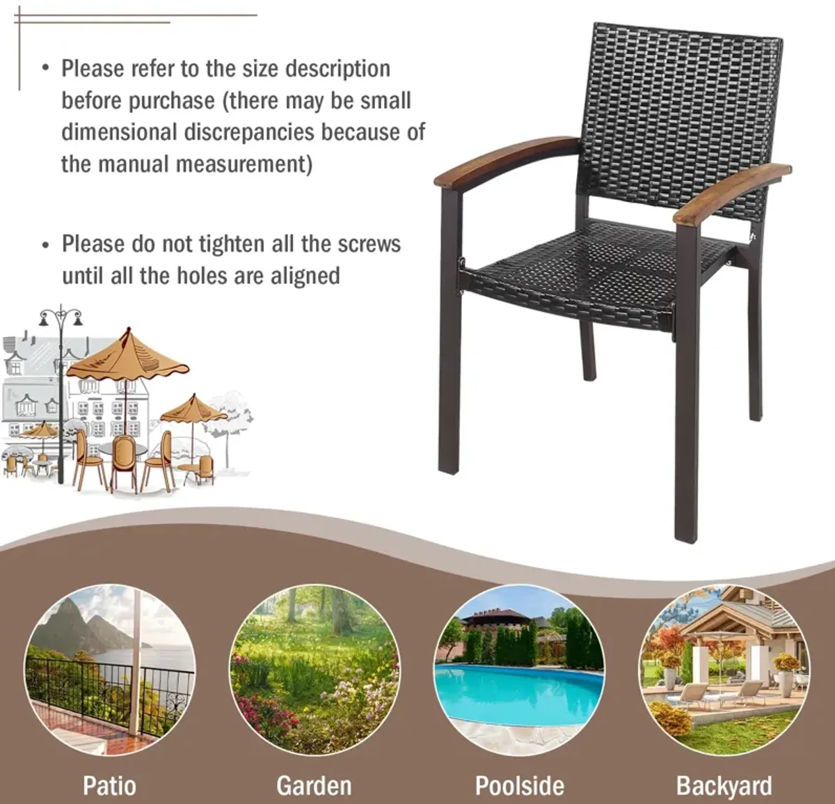 Set of 2 Outdoor Patio PE Rattan Dining Chairs