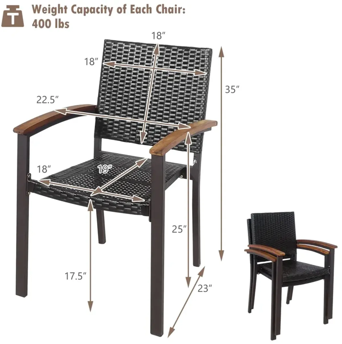 Set of 2 Outdoor Patio PE Rattan Dining Chairs