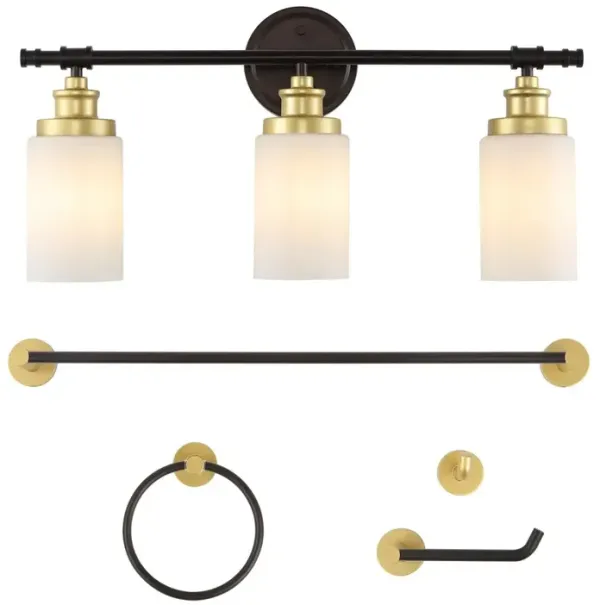 Egan 23.25" 3-Light Classic Cottage Vanity Light with Frosted Glass Shades and Bathroom Hardware Accessory 5-Piece Set