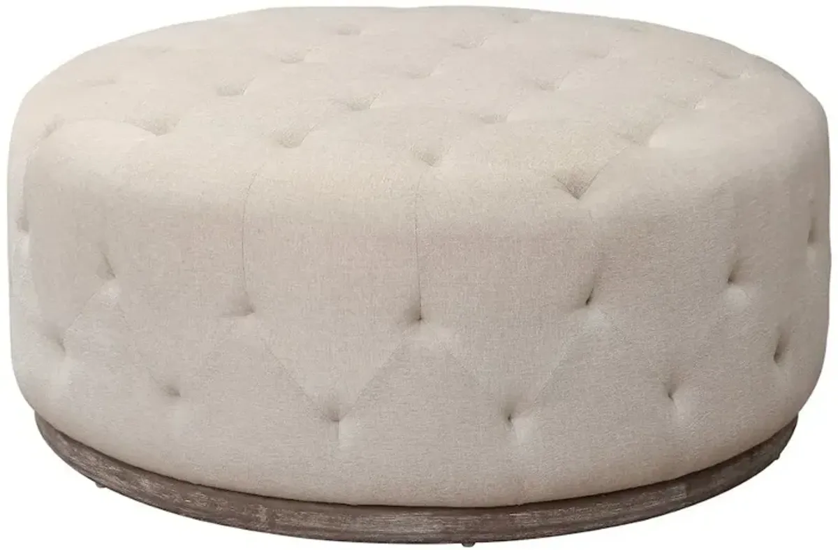 Alex Hamilton Piper Round Tufted Ottoman in Ivory
