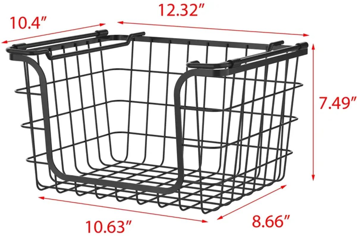 Oceanstar Stackable Metal Wire Storage Basket Set for Pantry, Countertop, Kitchen or Bathroom � Black, Set of 3