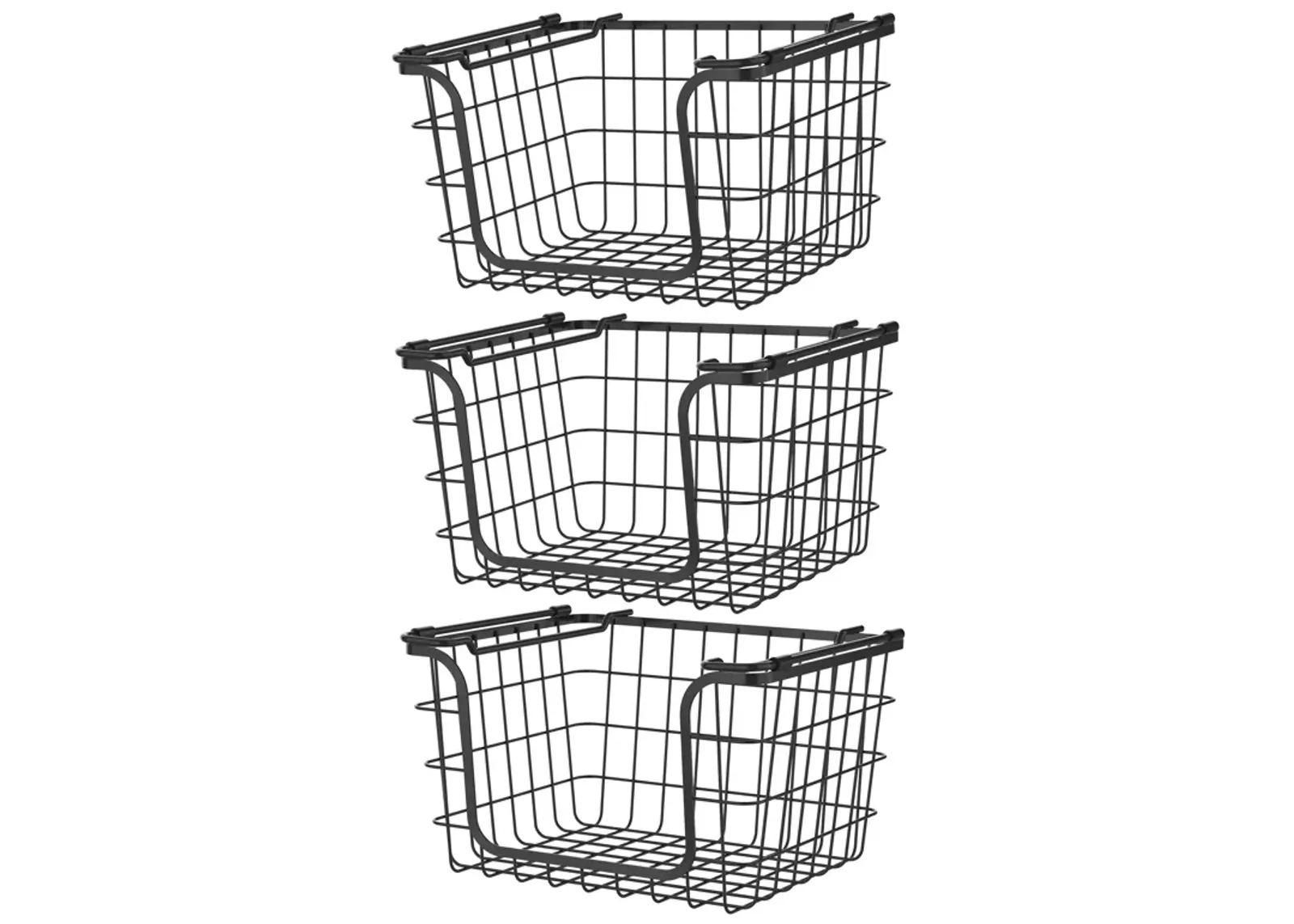 Oceanstar Stackable Metal Wire Storage Basket Set for Pantry, Countertop, Kitchen or Bathroom � Black, Set of 3