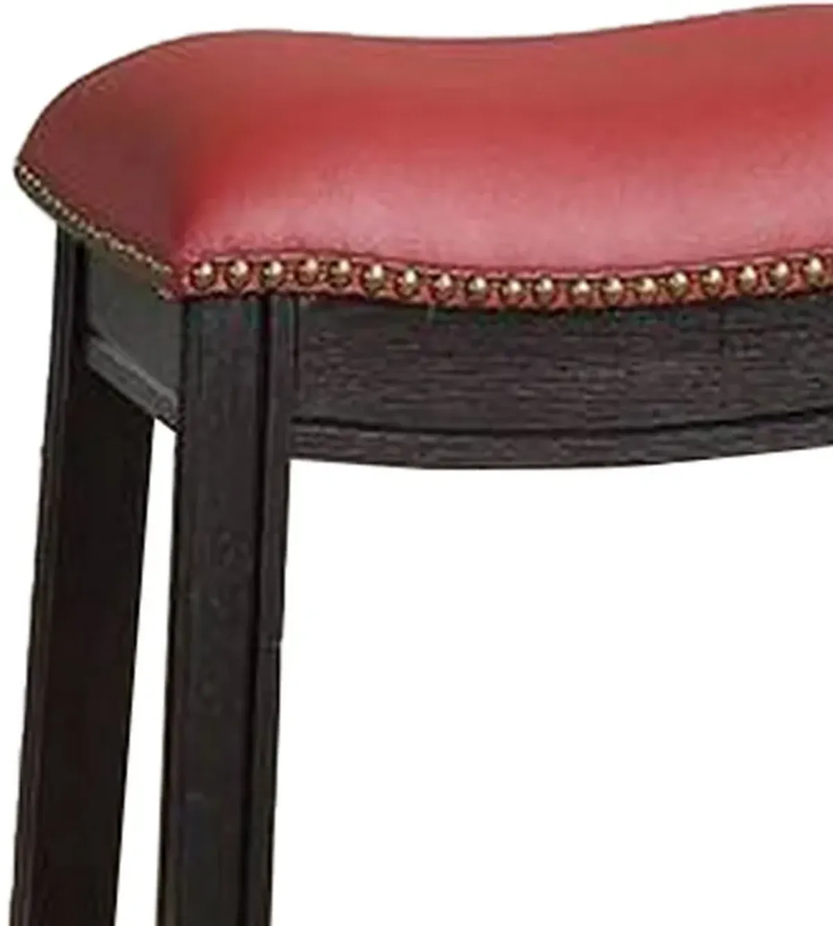 18 Inch Wooden Stool with Upholstered Cushion Seat, Set of 2, Gray and Red-Benzara