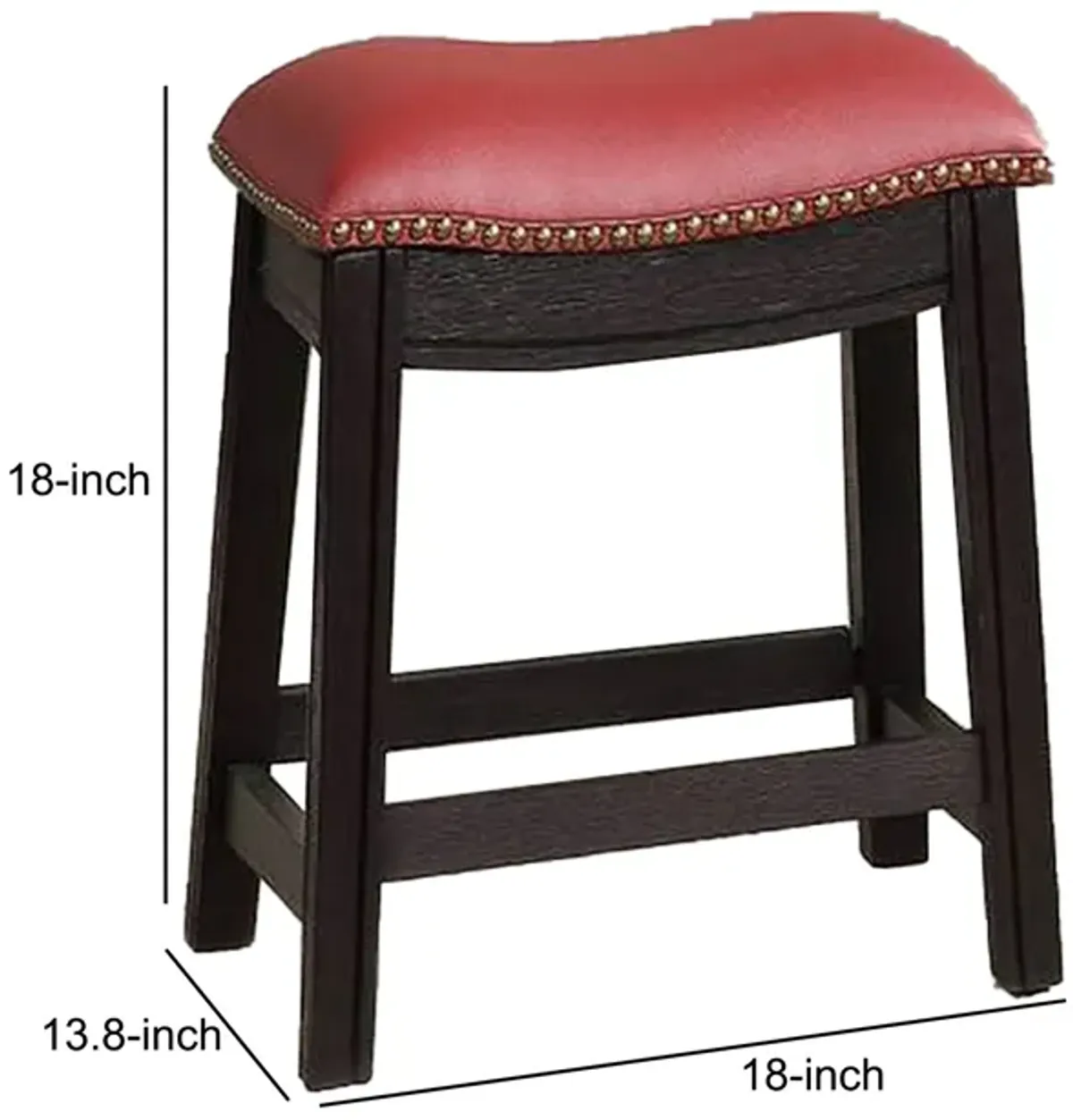 18 Inch Wooden Stool with Upholstered Cushion Seat, Set of 2, Gray and Red-Benzara