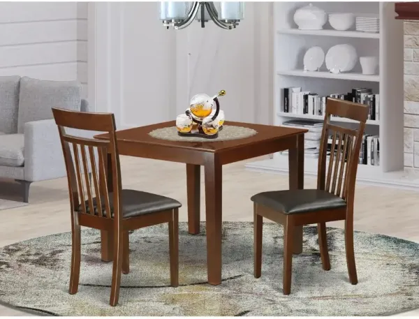 3 PC Table and chair set with a Dining Table and 2 Kitchen Chairs in Mahogany