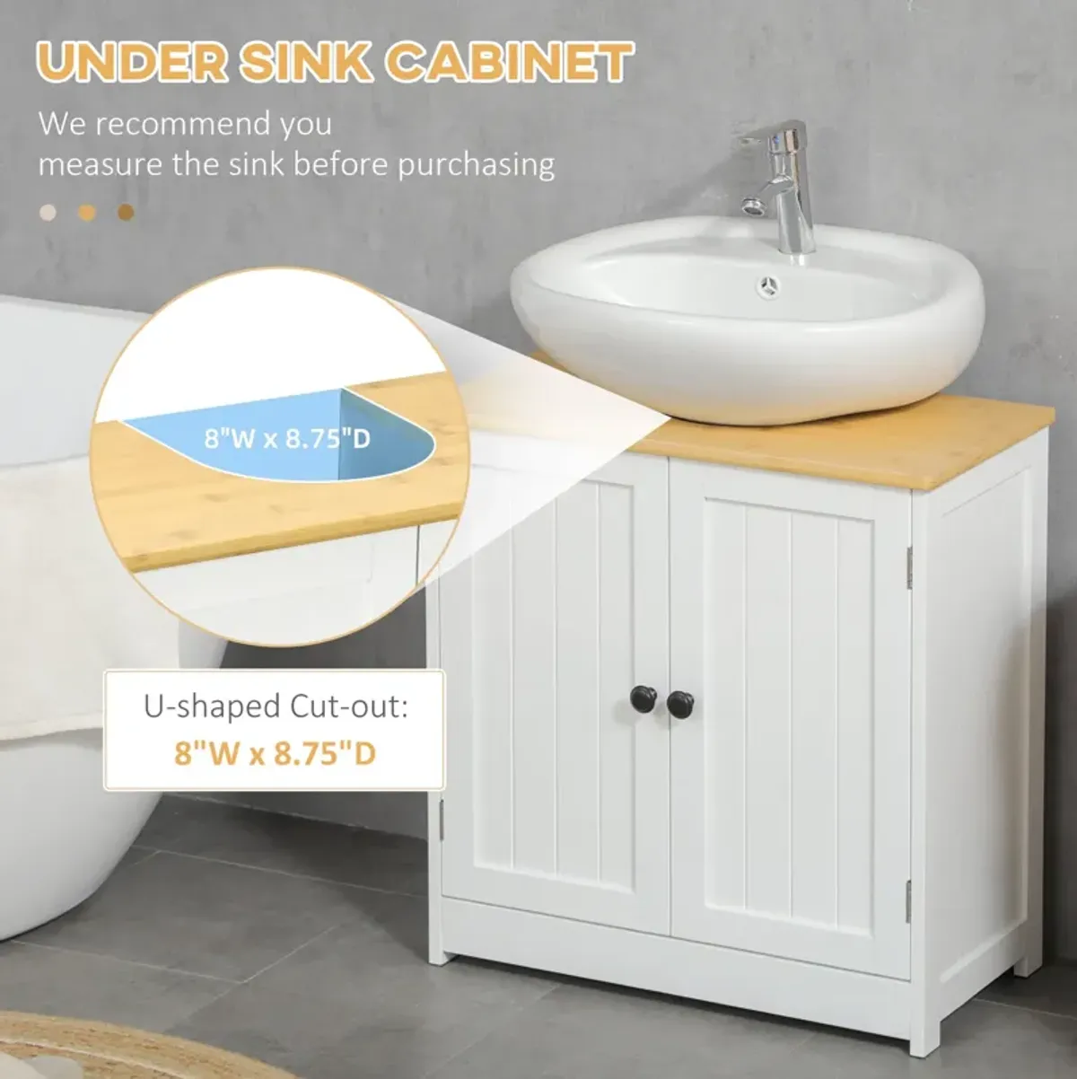 White Bathroom Storage: Under Sink Vanity Cabinet with 2 Doors