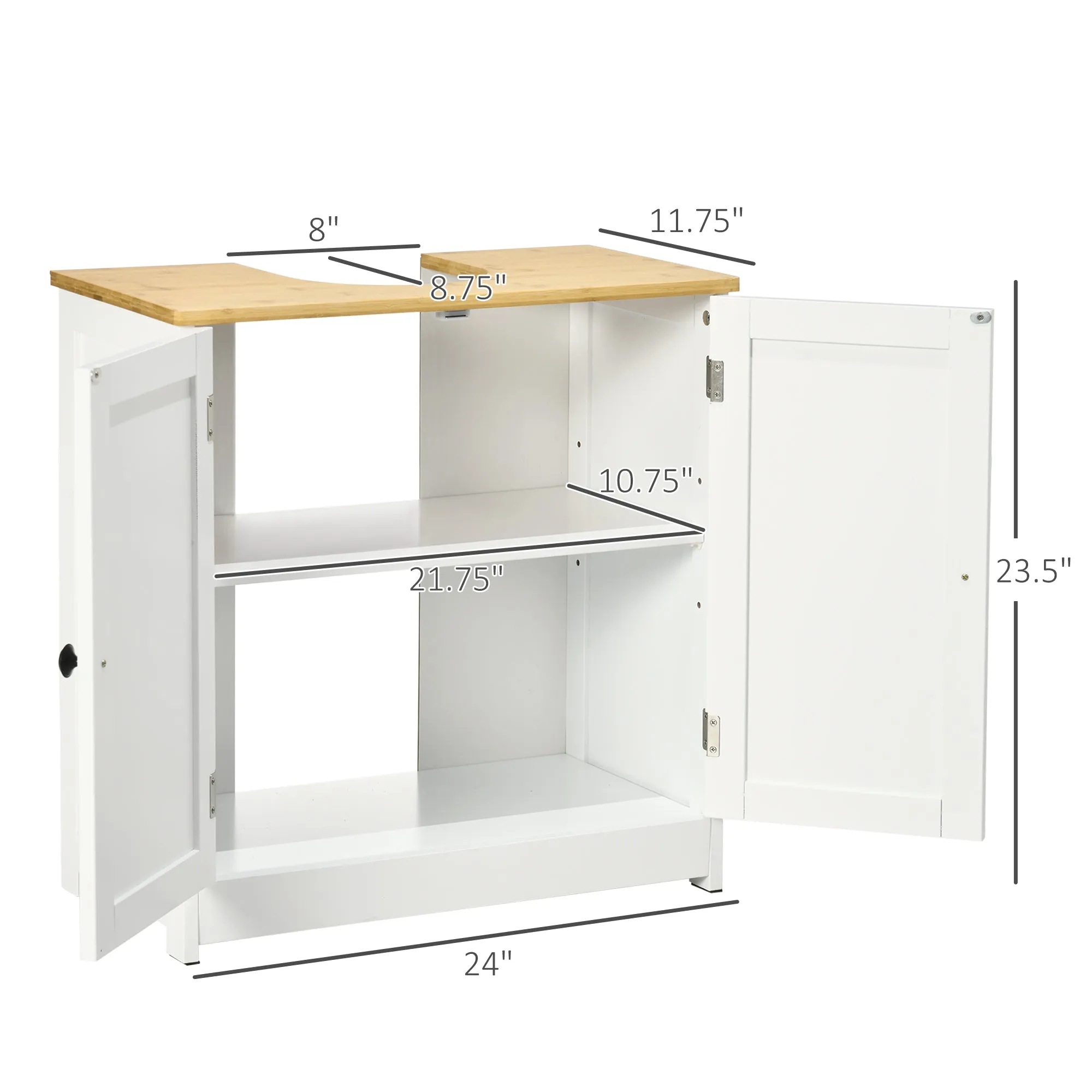 White Bathroom Storage: Under Sink Vanity Cabinet with 2 Doors