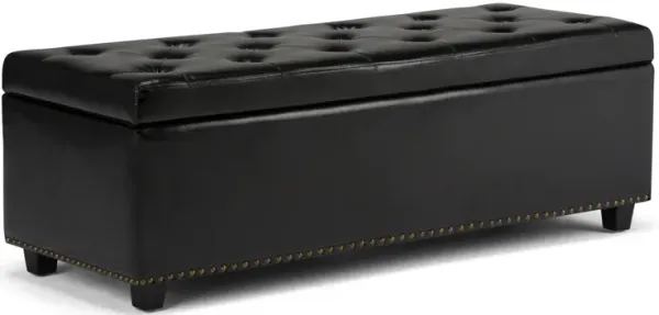 Hamilton 48 inch Wide Transitional Rectangle Storage Ottoman in Midnight Black Faux Leather