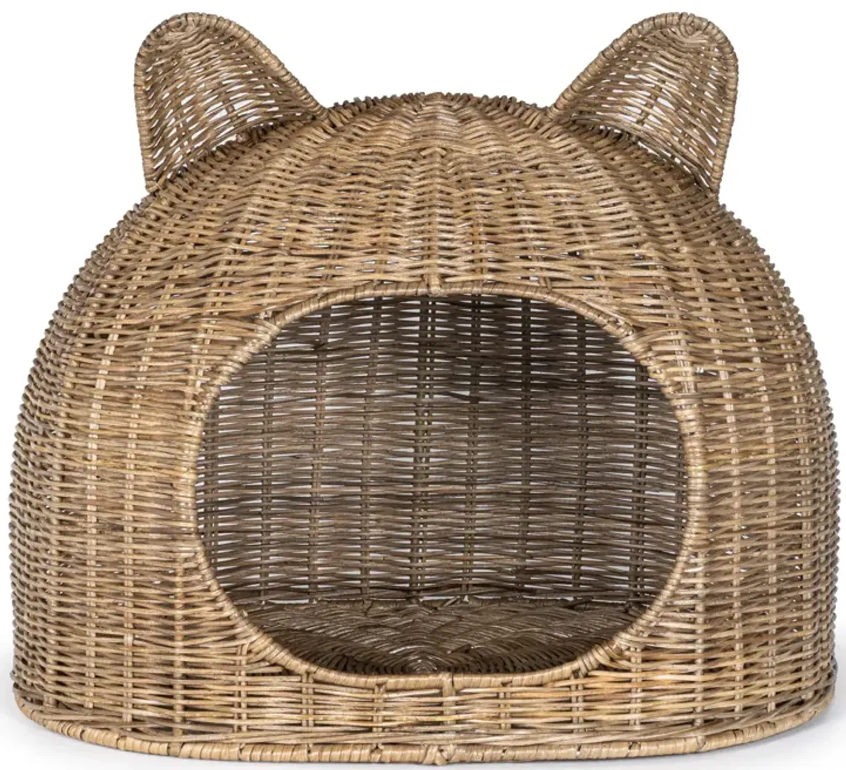 Cat Ear Coastal Handwoven Rattan Cat Bed with Machine-Washable Cushion