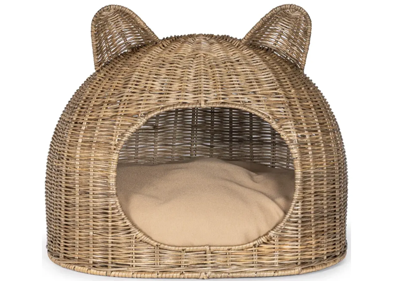 Cat Ear 20" x 14.5" Coastal Handwoven Rattan Cat Bed with Machine-Washable Cushion, Natural