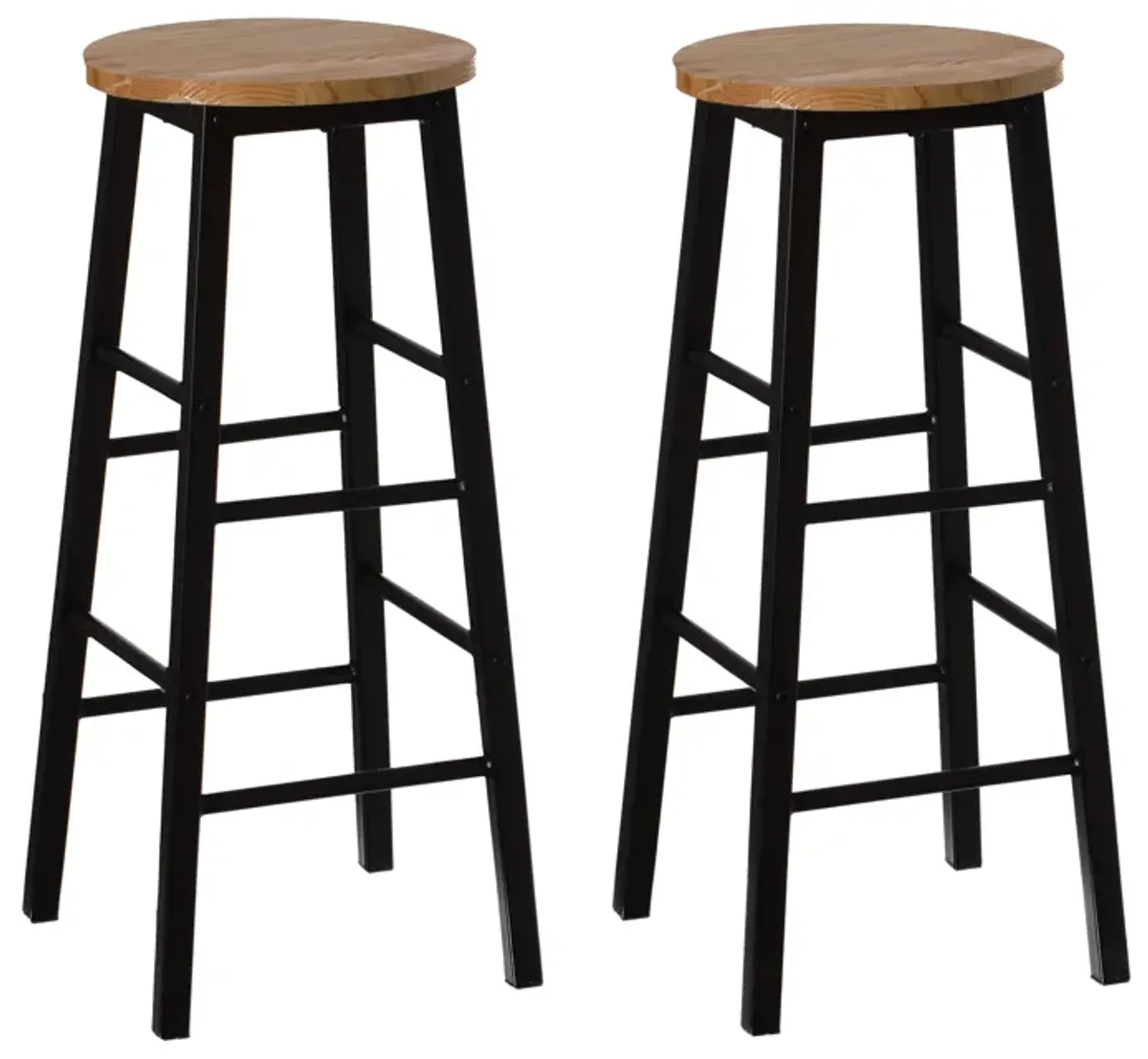 Set of 2 28-Inch Rustic Round Solid Wood Counter-Height Bar Stool with Footrest and Durable Steel Frame, Perfect for Dining Room, Kitchen Island and Home Bar - Ideal for Indoor and Outdoor Parties