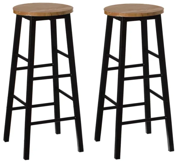 Set of 2 28-Inch Rustic Round Solid Wood Counter-Height Bar Stool with Footrest and Durable Steel Frame, Perfect for Dining Room, Kitchen Island and Home Bar - Ideal for Indoor and Outdoor Parties