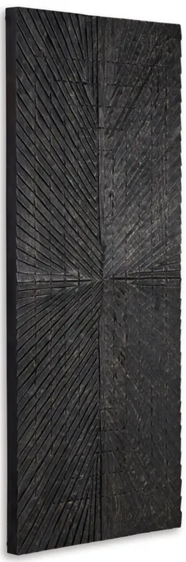 Ernest 20 x 48 Wall Decor, Carved Sunburst Design, Wood Panel, Black Finish - Benzara