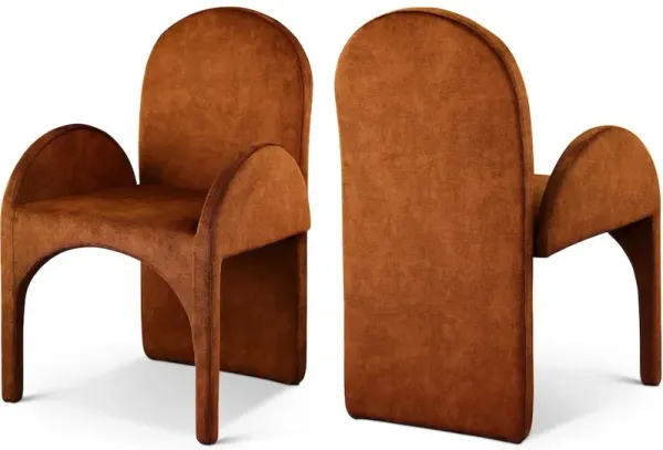 Meridian Furniture Summer Cognac Velvet Dining Arm Chair, Set of 2