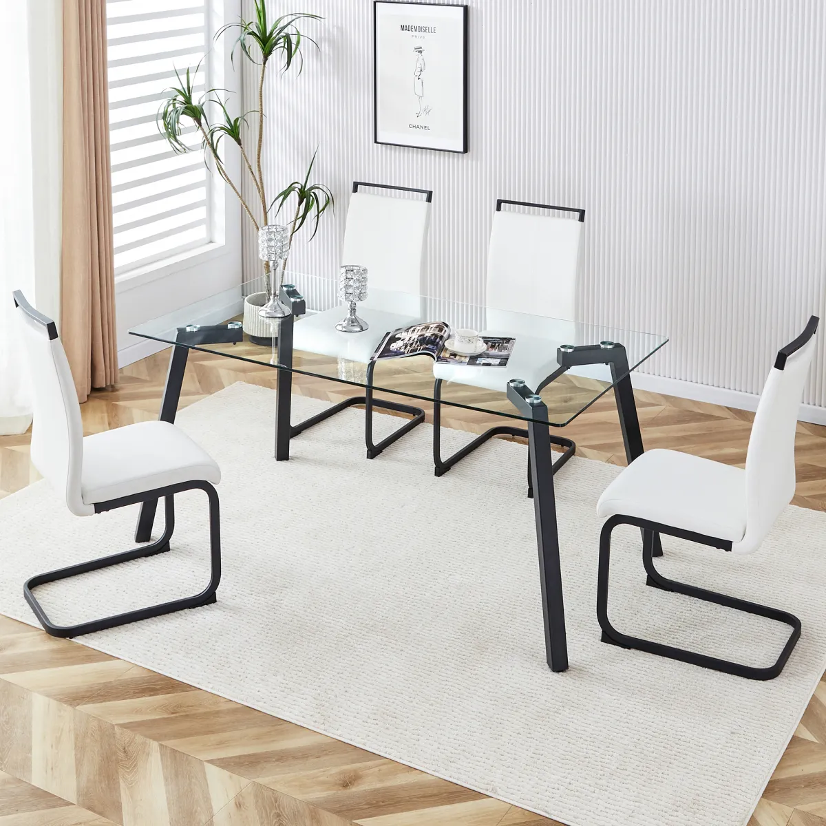 Rectangular Glass Dining Set with 4 Chairs