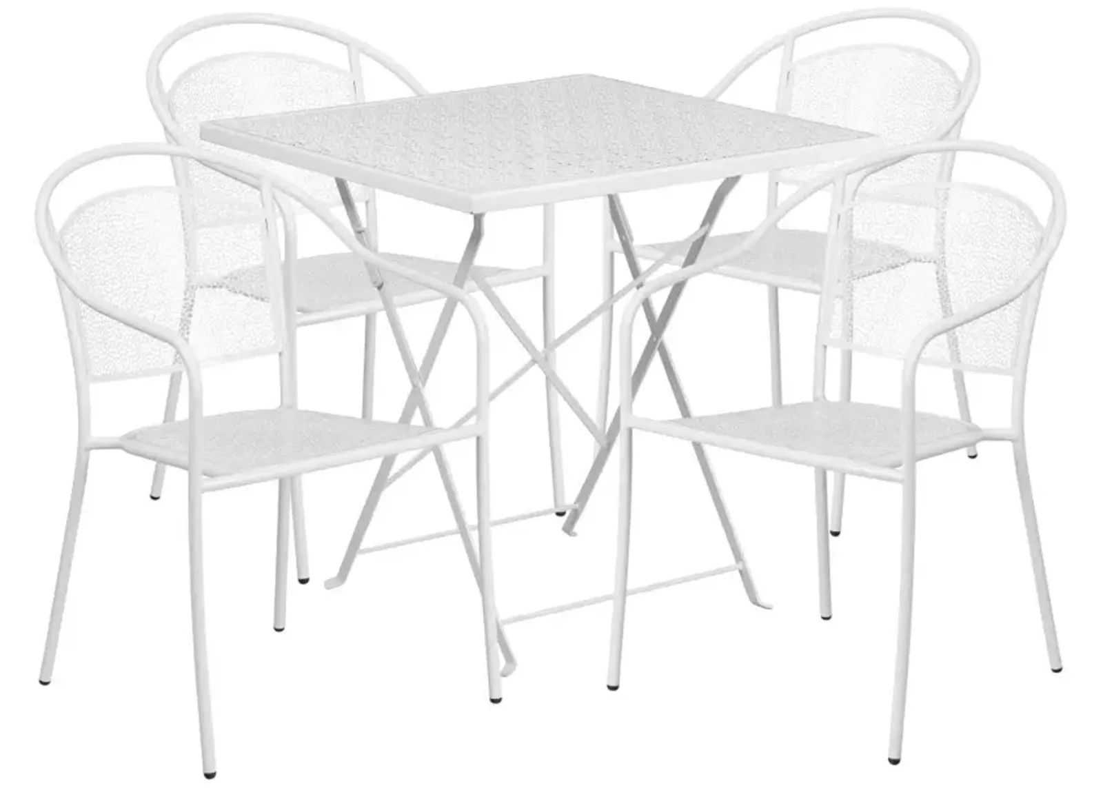 Flash Furniture Oia Commercial Grade 28" Square Coral Indoor-Outdoor Steel Folding Patio Table Set with 4 Round Back Chairs