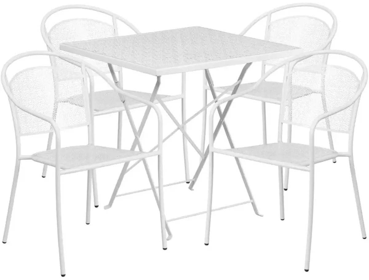 Flash Furniture Oia Commercial Grade 28" Square Coral Indoor-Outdoor Steel Folding Patio Table Set with 4 Round Back Chairs