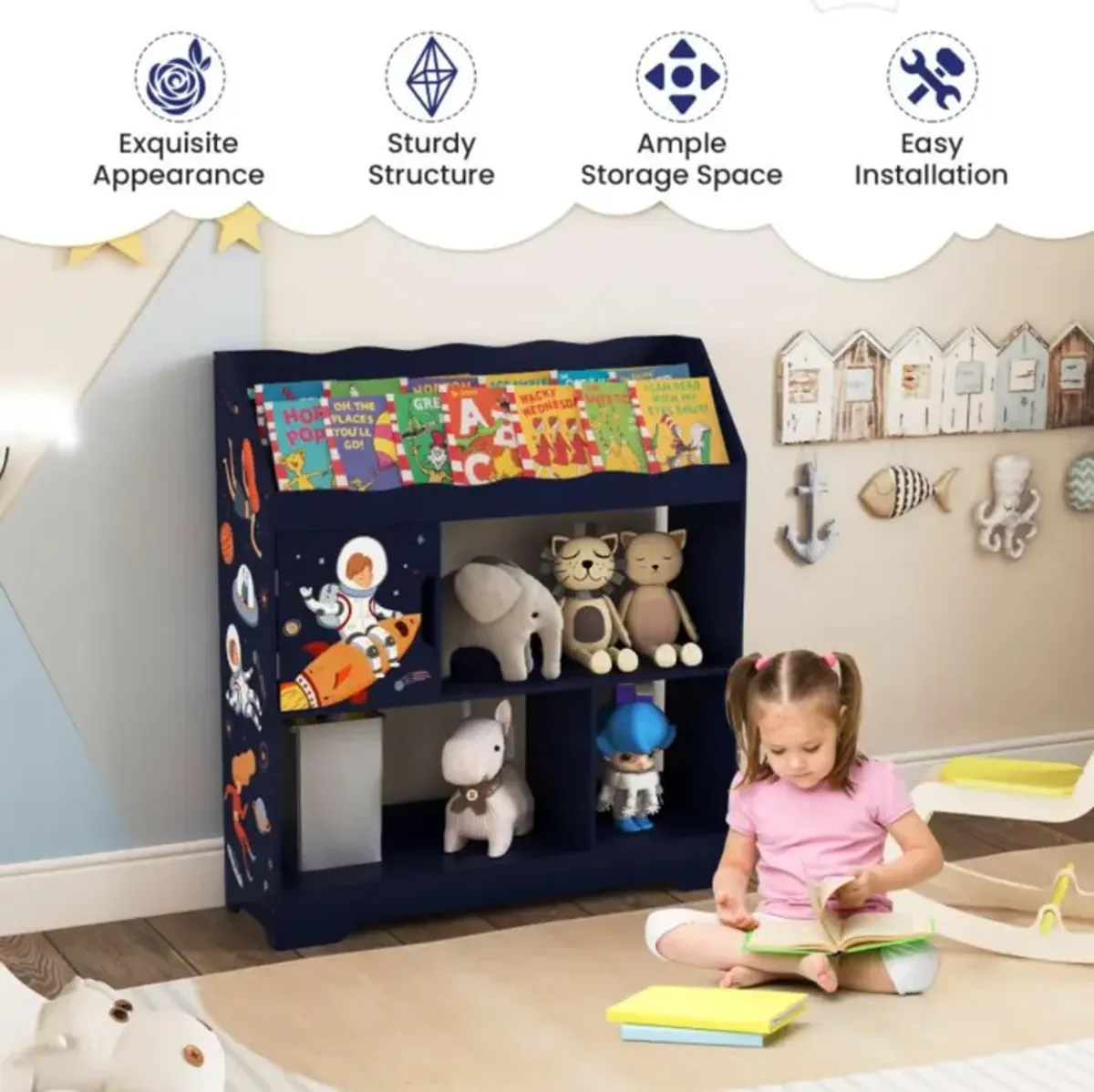 Hivvago Kids Toy Storage Organizer with Book Shelf and Storage Cabinet