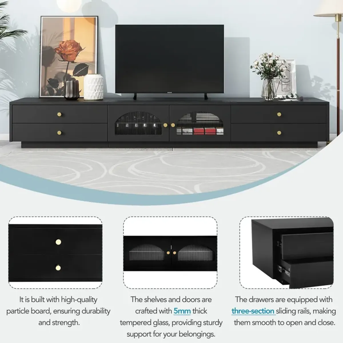 Merax Luxurious TV Stand with Fluted Glass Doors
