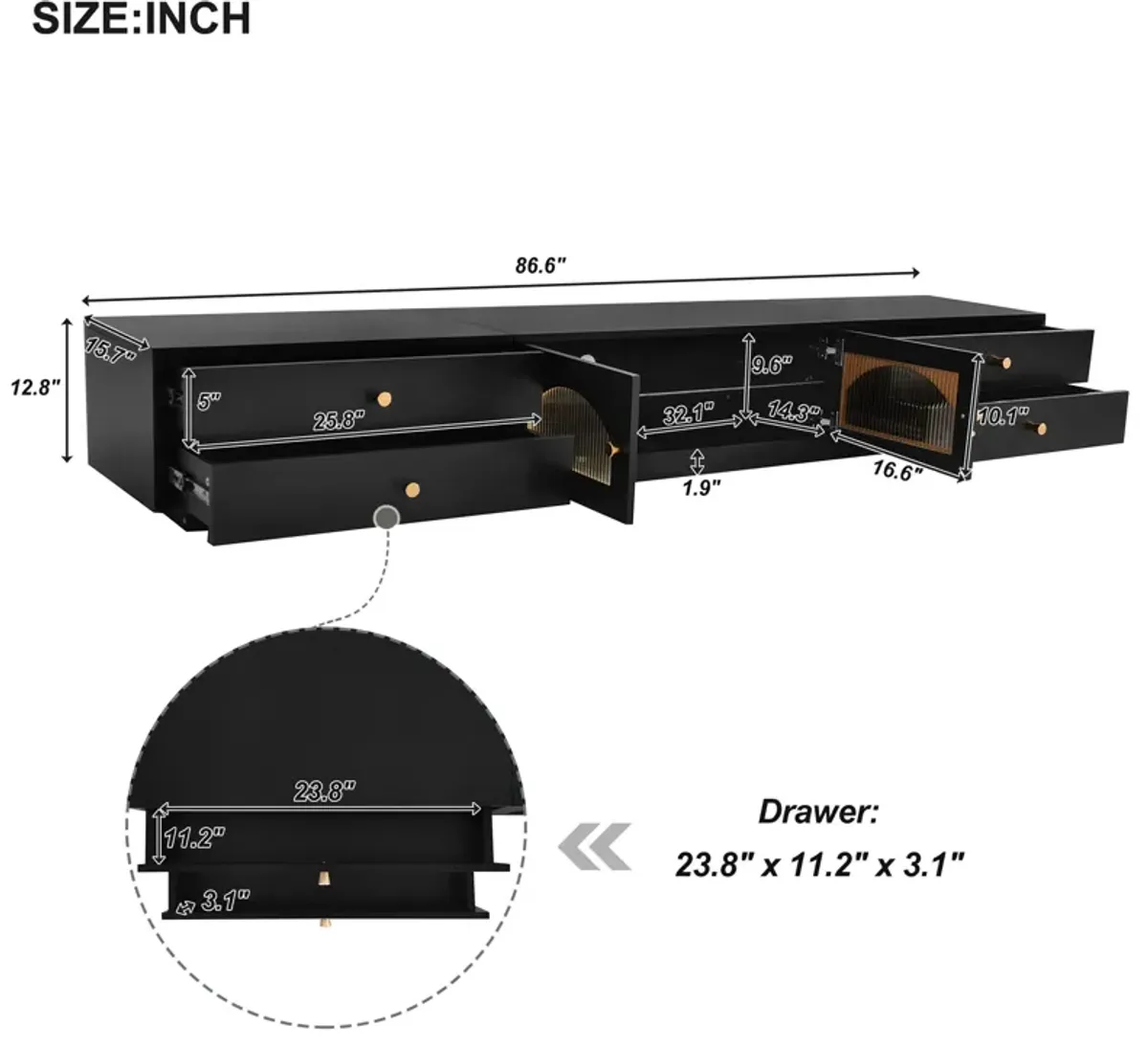 Merax Luxurious TV Stand with Fluted Glass Doors