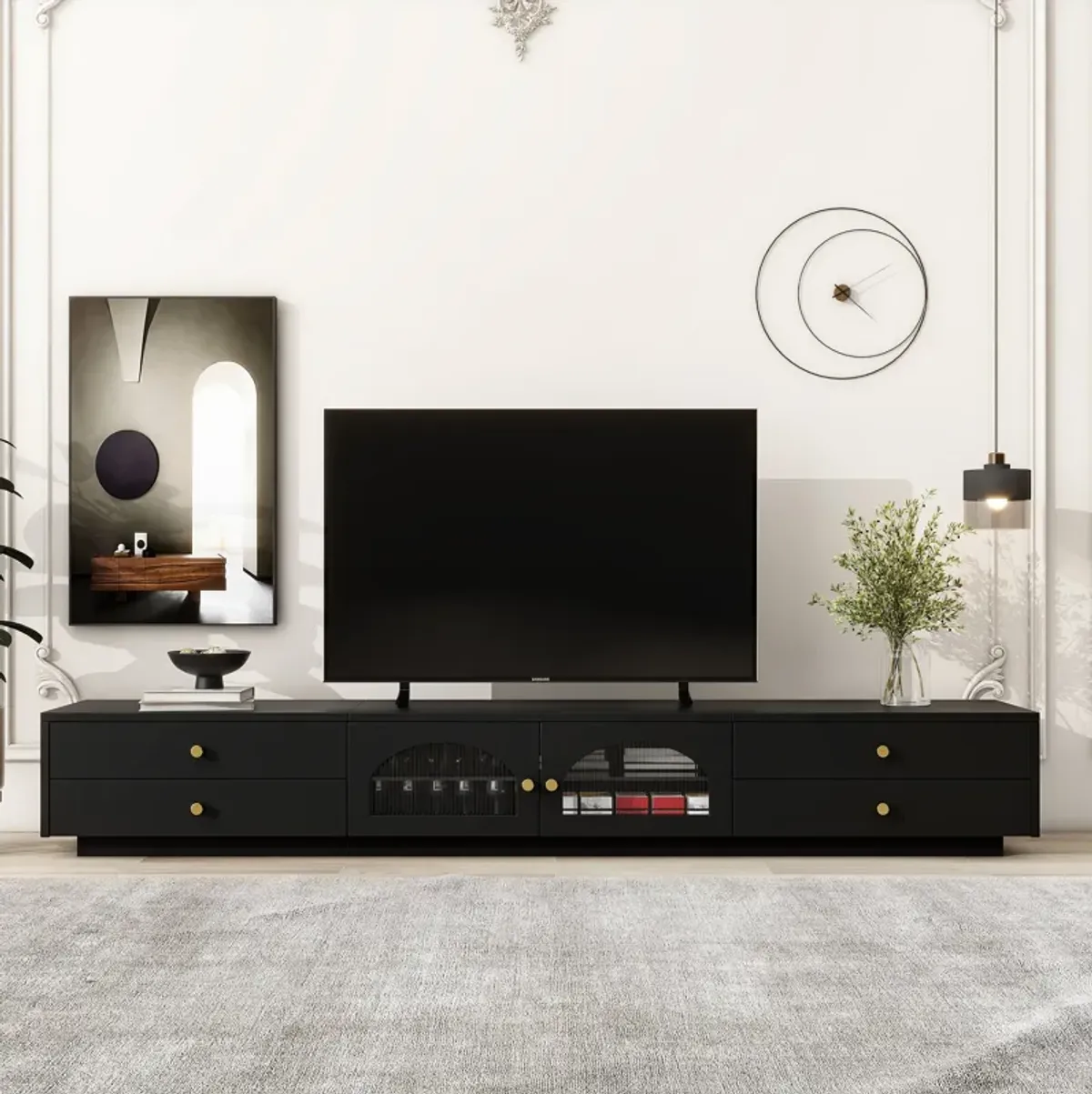 Merax Luxurious TV Stand with Fluted Glass Doors