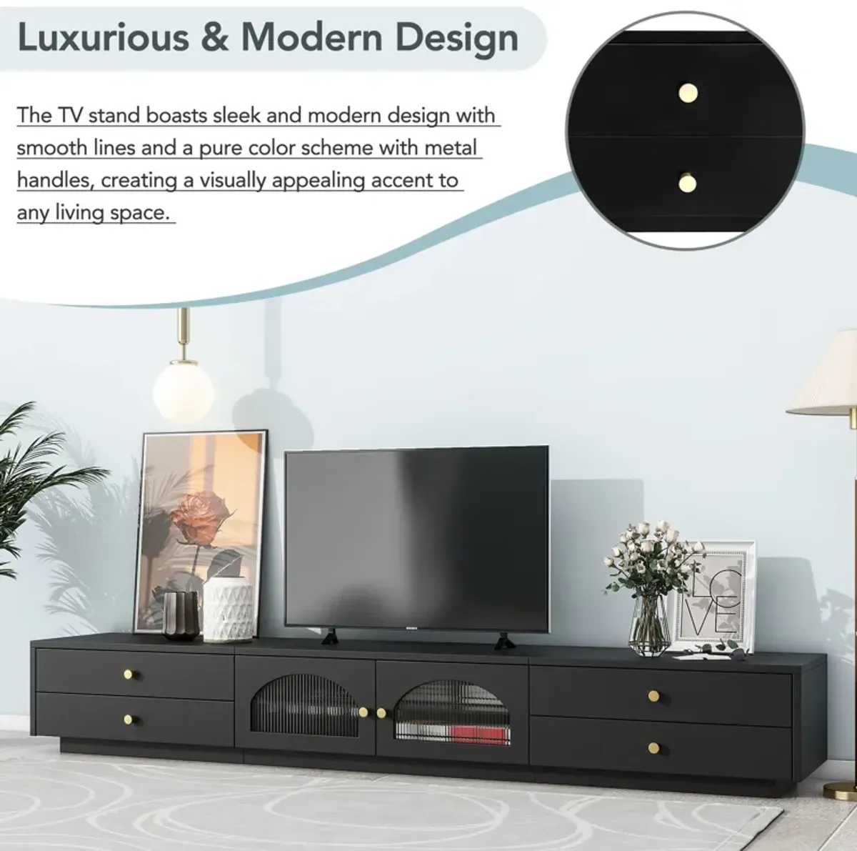 Merax Luxurious TV Stand with Fluted Glass Doors