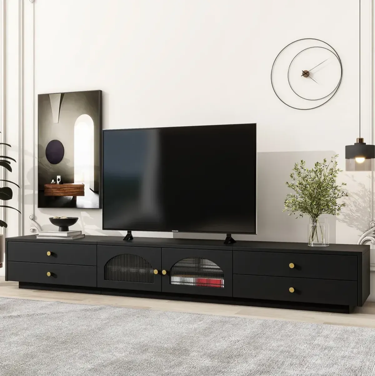 Merax Luxurious TV Stand with Fluted Glass Doors