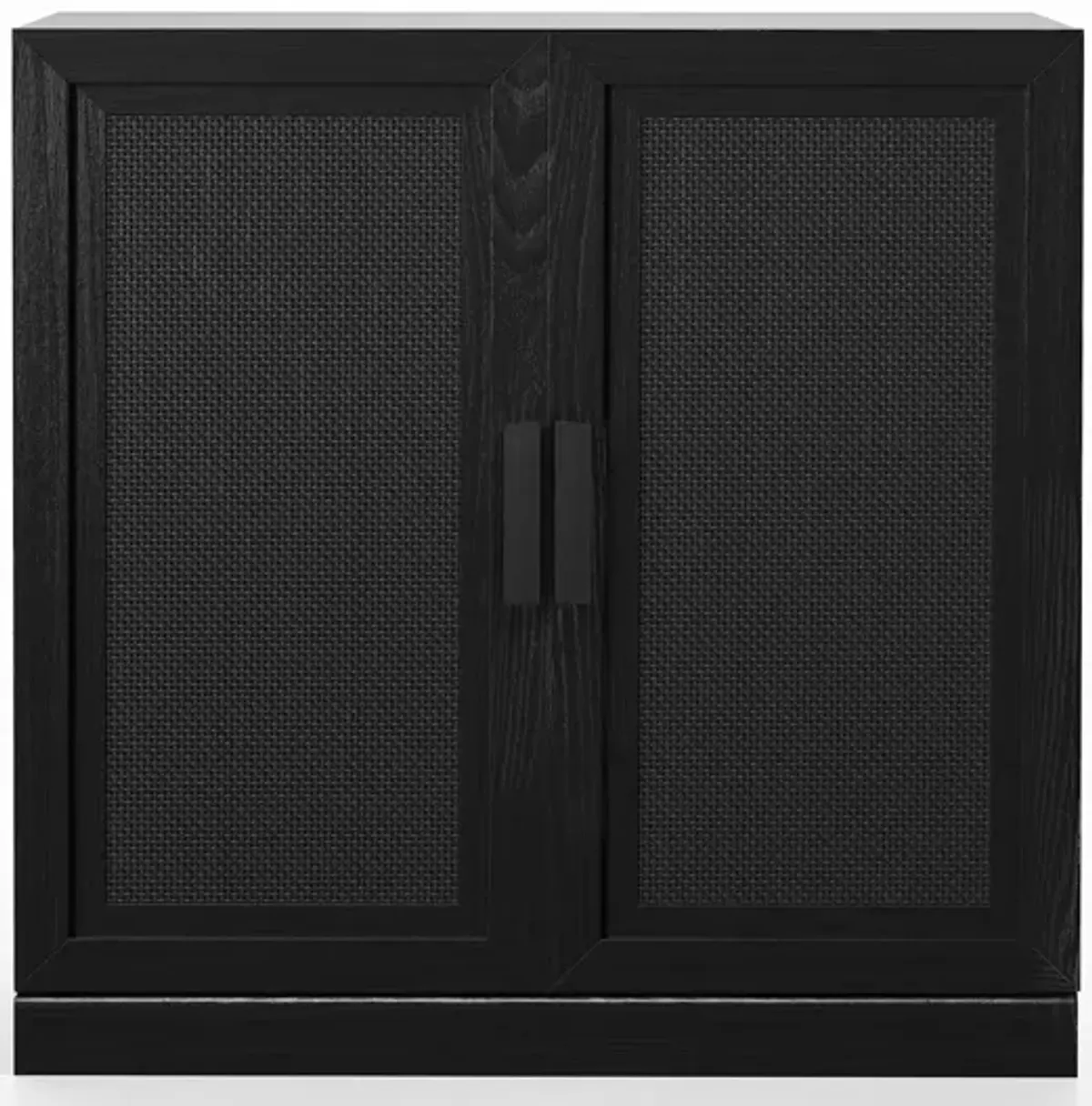Black Wood Grain Buffet Cabinet, Storage Organizer with Adjustable Shelves and Rattan Doors