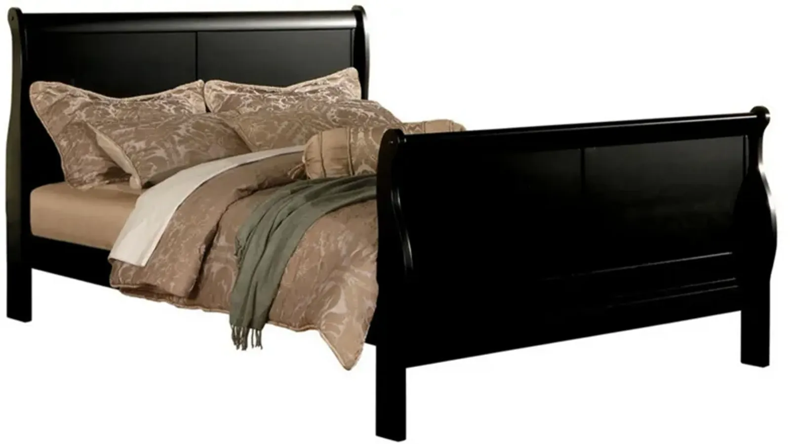 Paneled Eastern King Bed with Sleigh Headboard and Footboard, Black-Benzara