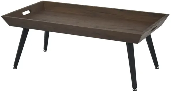 Rectangular Wooden Coffee Table with Tray Top and Metal Legs, Brown and Black-Benzara