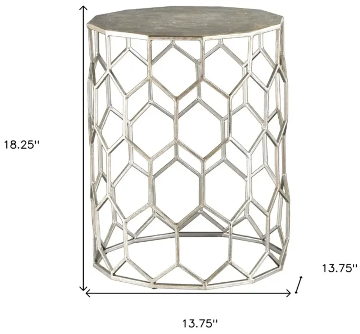 Hivvago 18" Antiqued Gold Honeycomb Hexagonal End Table