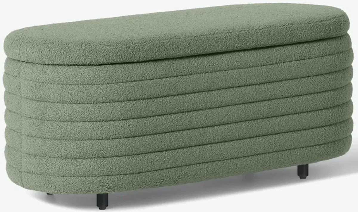 WestinTrends 42" Wide Mid-Century Modern Upholstered Teddy Sherpa Tufted Oval Storage Ottoman Bench