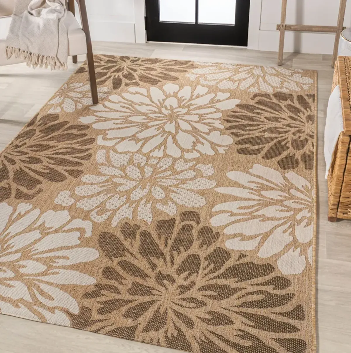 Zinnia Modern Floral Textured Weave Indoor/Outdoor Area Rug