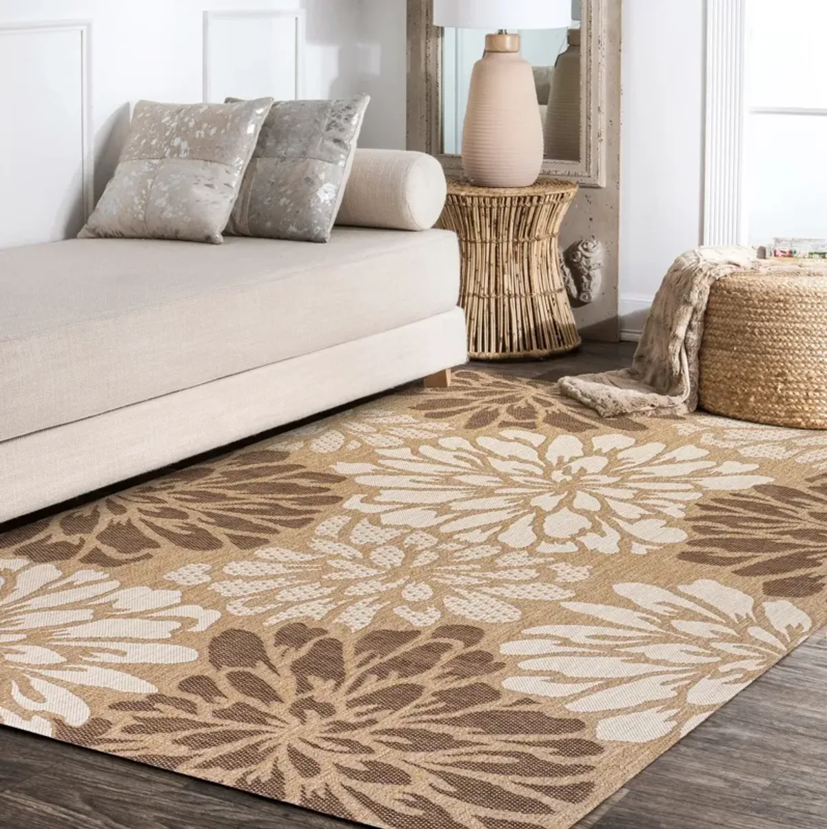 Zinnia Modern Floral Textured Weave Indoor/Outdoor Area Rug