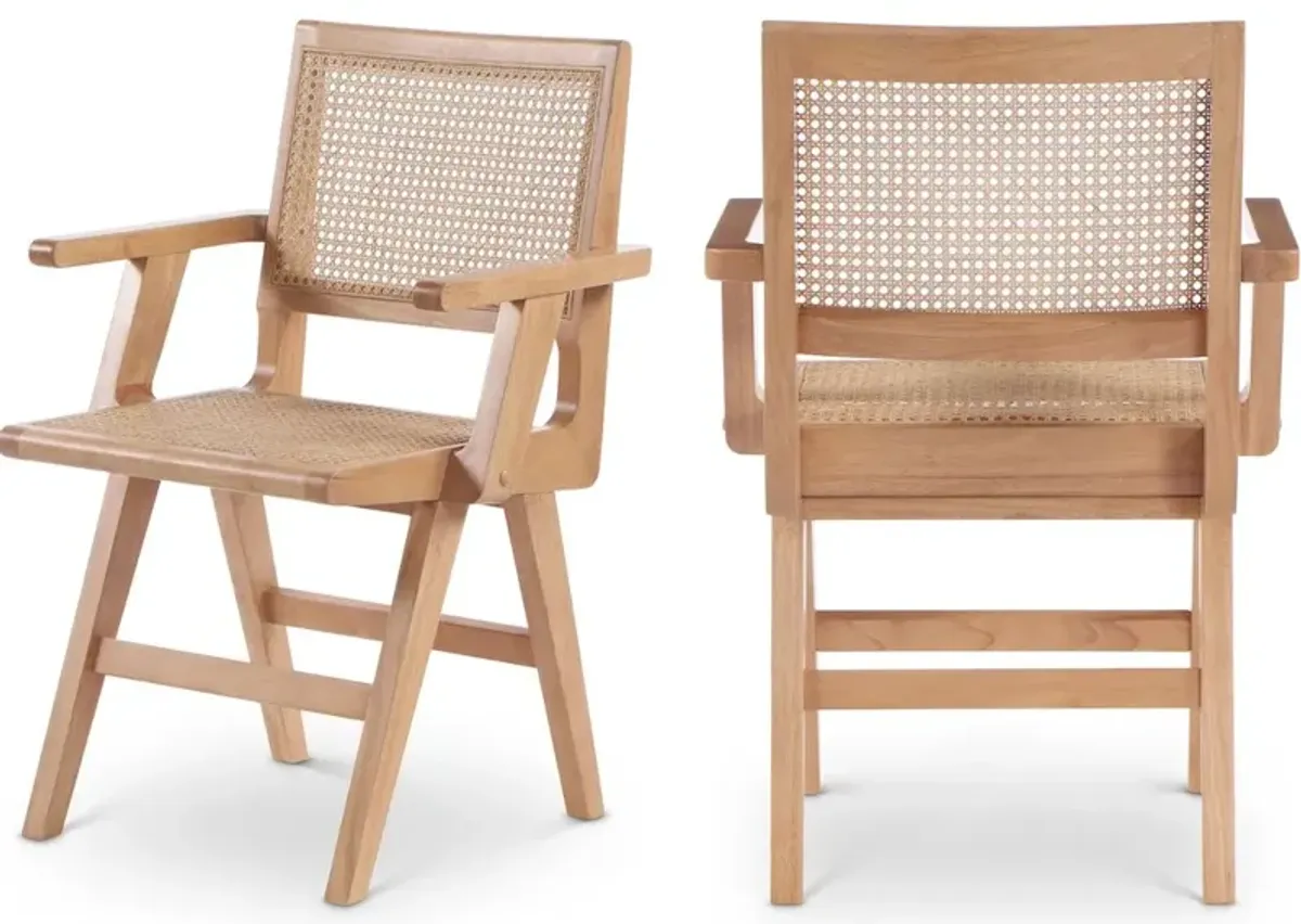 Meridian Furniture Preston Natural Wood Dining Arm Chair, Set of 2