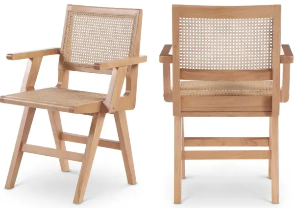Meridian Furniture Preston Natural Wood Dining Arm Chair, Set of 2