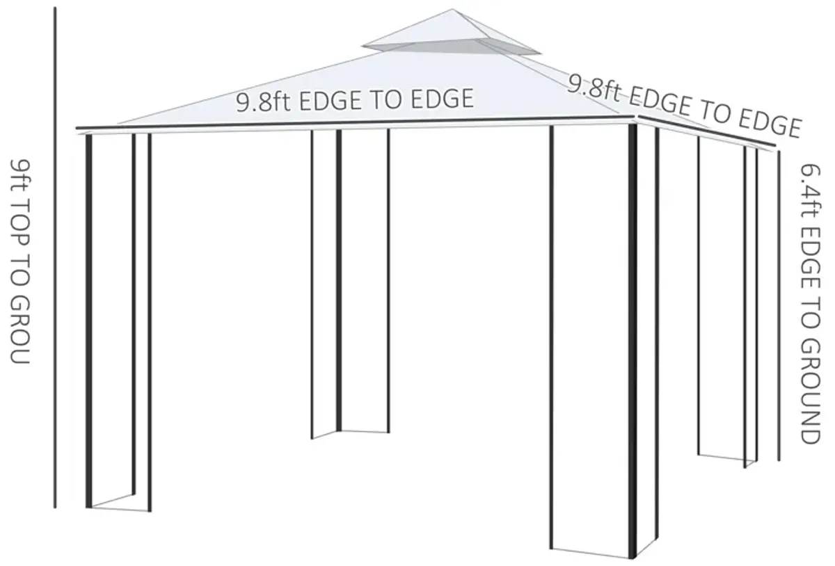 Cream Outdoor Entertaining: 10x10 Steel Gazebo with Mesh Curtains & Shelves