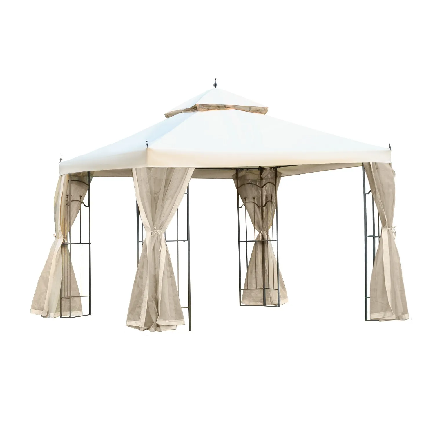 Cream Outdoor Entertaining: 10x10 Steel Gazebo with Mesh Curtains & Shelves