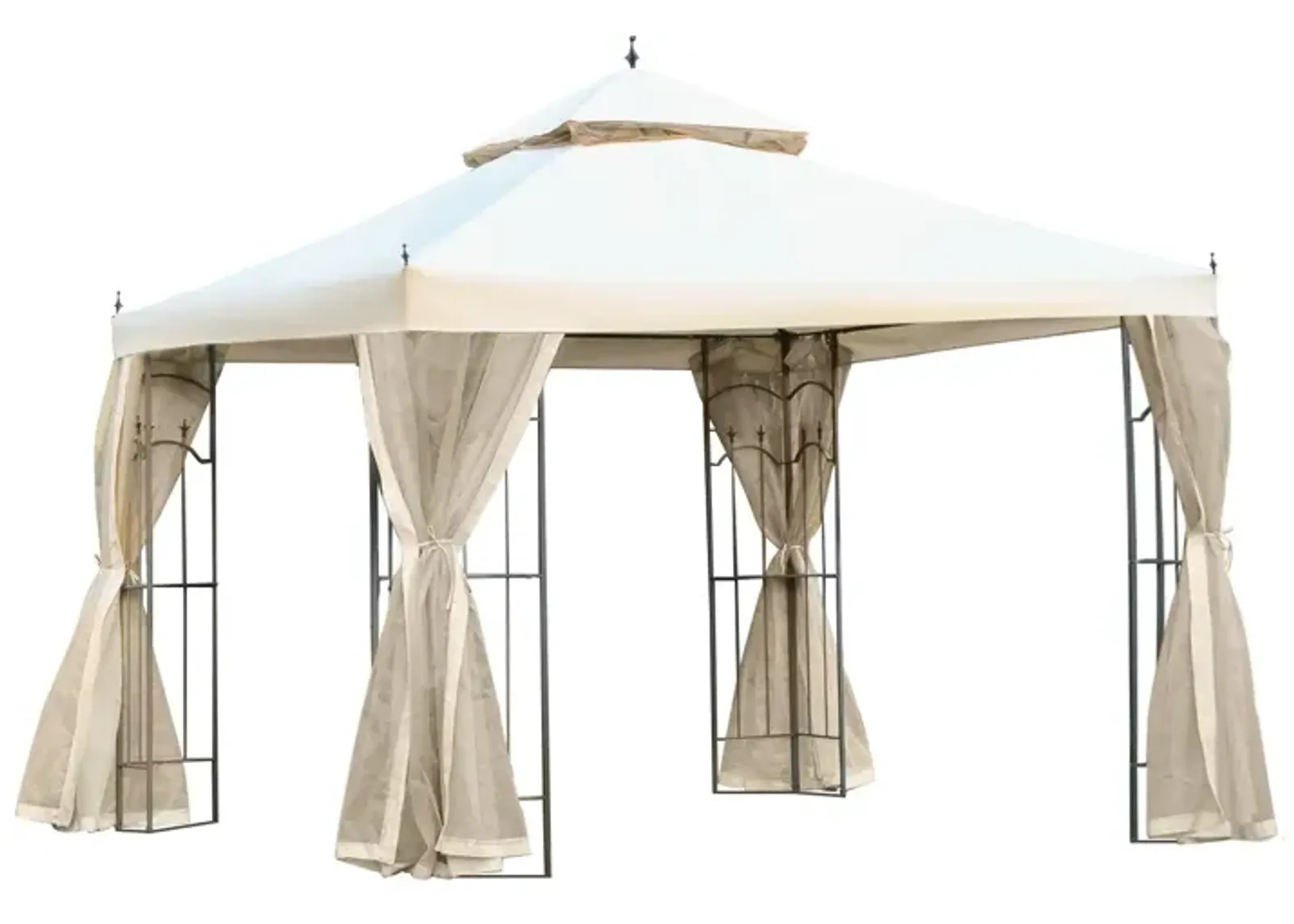 Cream Outdoor Entertaining: 10x10 Steel Gazebo with Mesh Curtains & Shelves