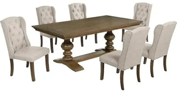 Best Quality Furniture Traditional Dinging Set With 4 Beige Side Chairs And One 72 Wood Dining Table