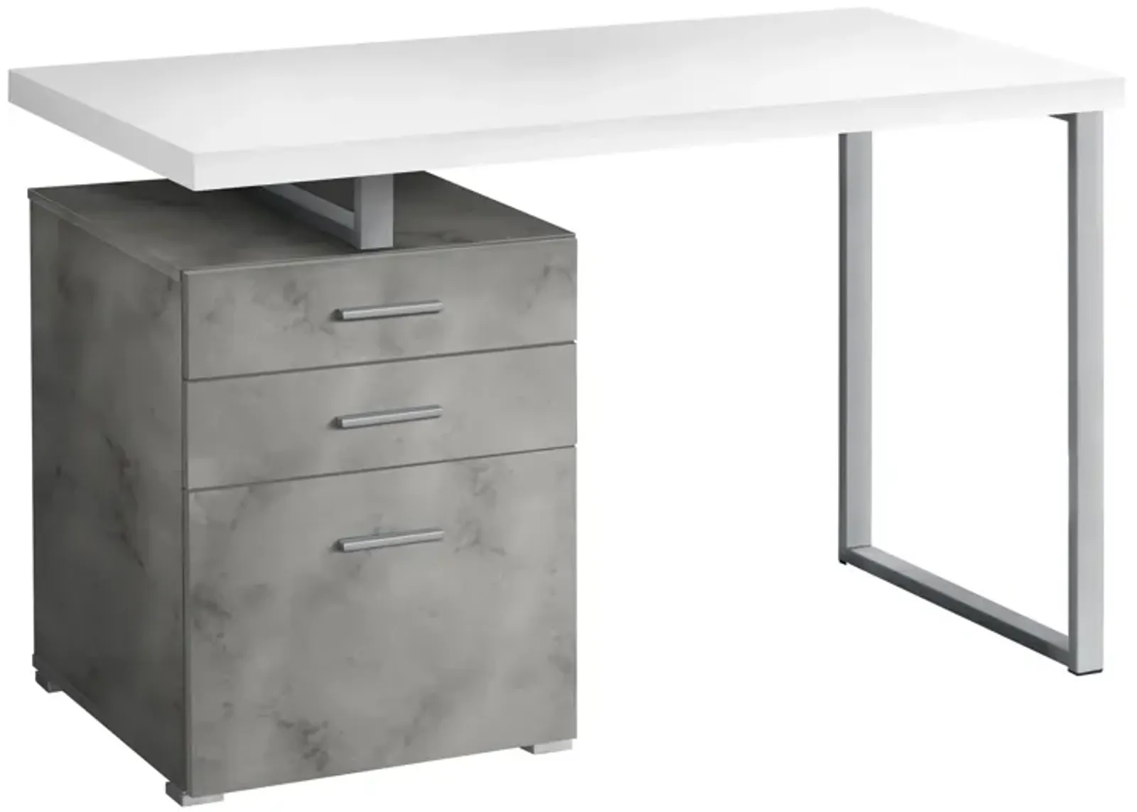 Ergode 48"L Computer Desk - White/Concrete/Silver Metal - Maximize Space & Productivity - Reversible Drawer Unit - U-Shaped Leg