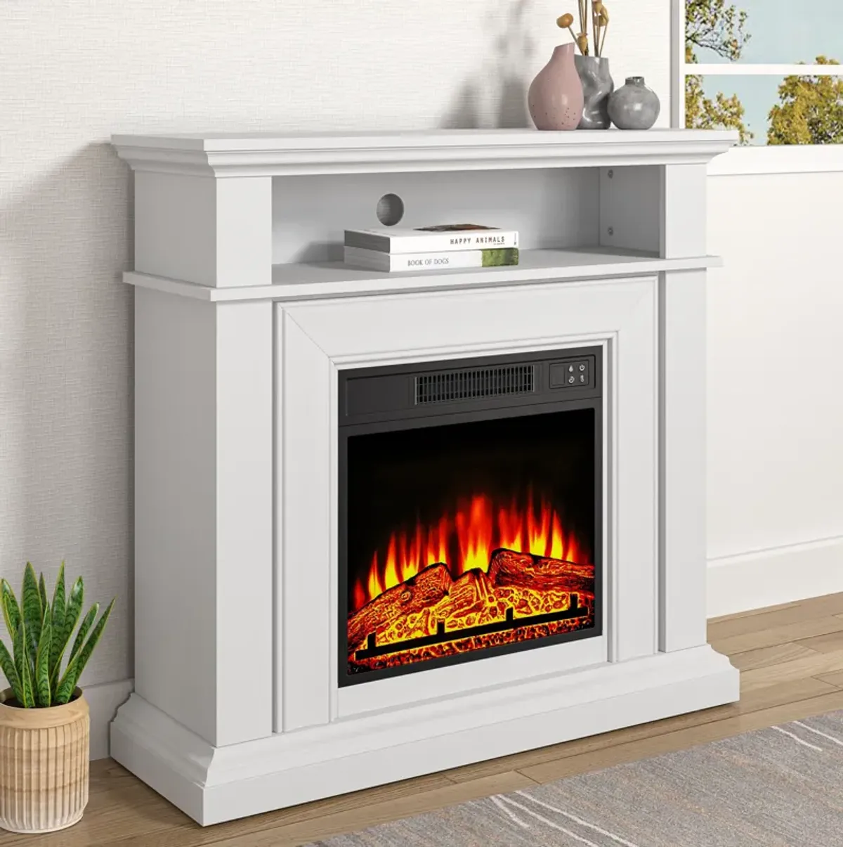 FESTIVO 36-Inch Electric Fireplace with Mantel & Wood Finish