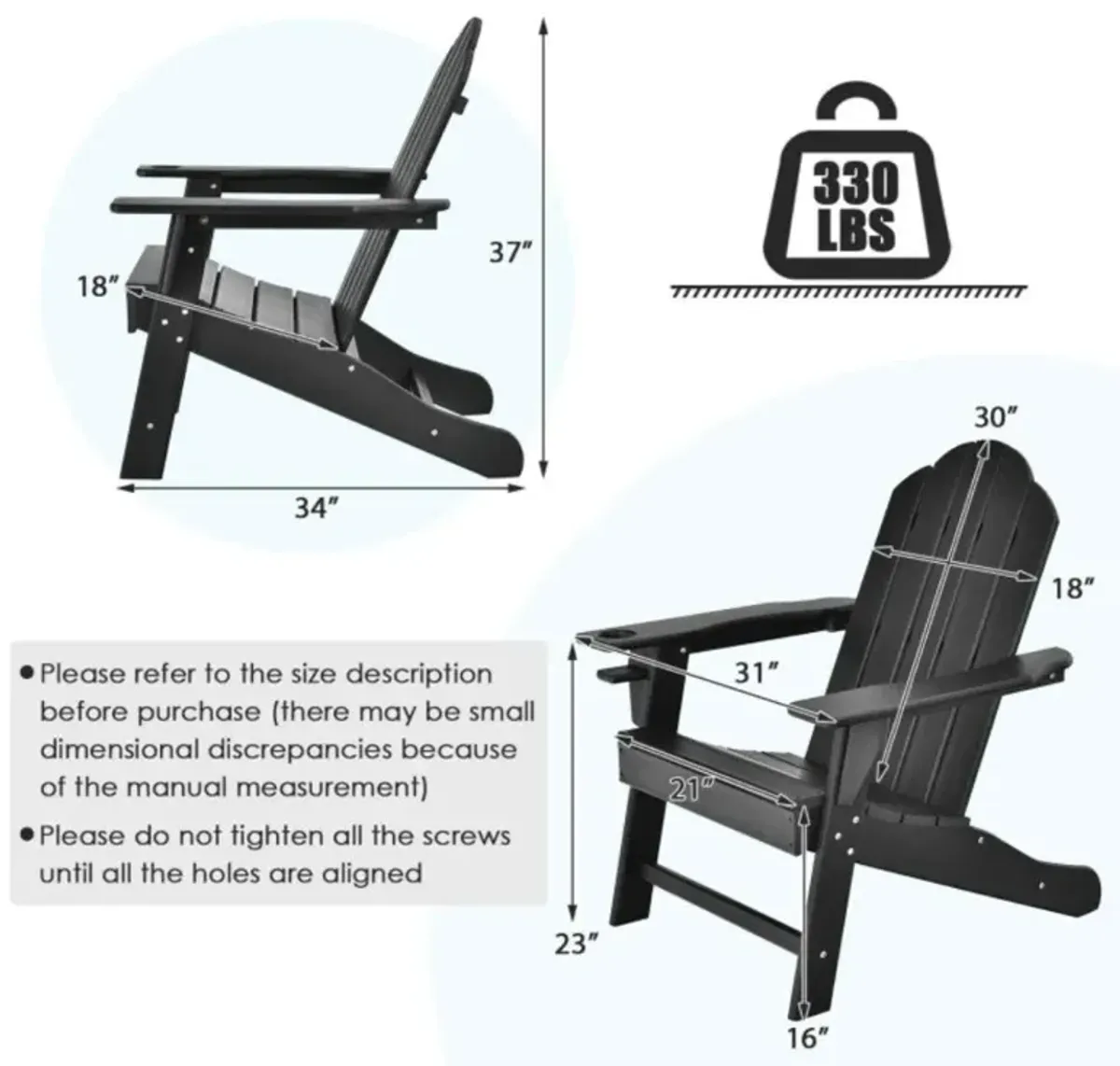 Hivvago Outdoor Adirondack Chair with Built-in Cup Holder for Backyard Porch