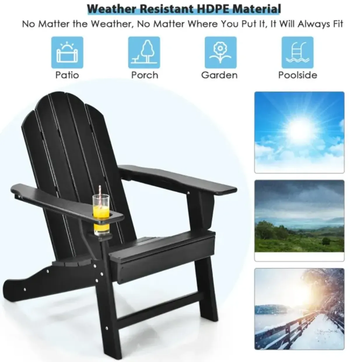 Hivvago Outdoor Adirondack Chair with Built-in Cup Holder for Backyard Porch