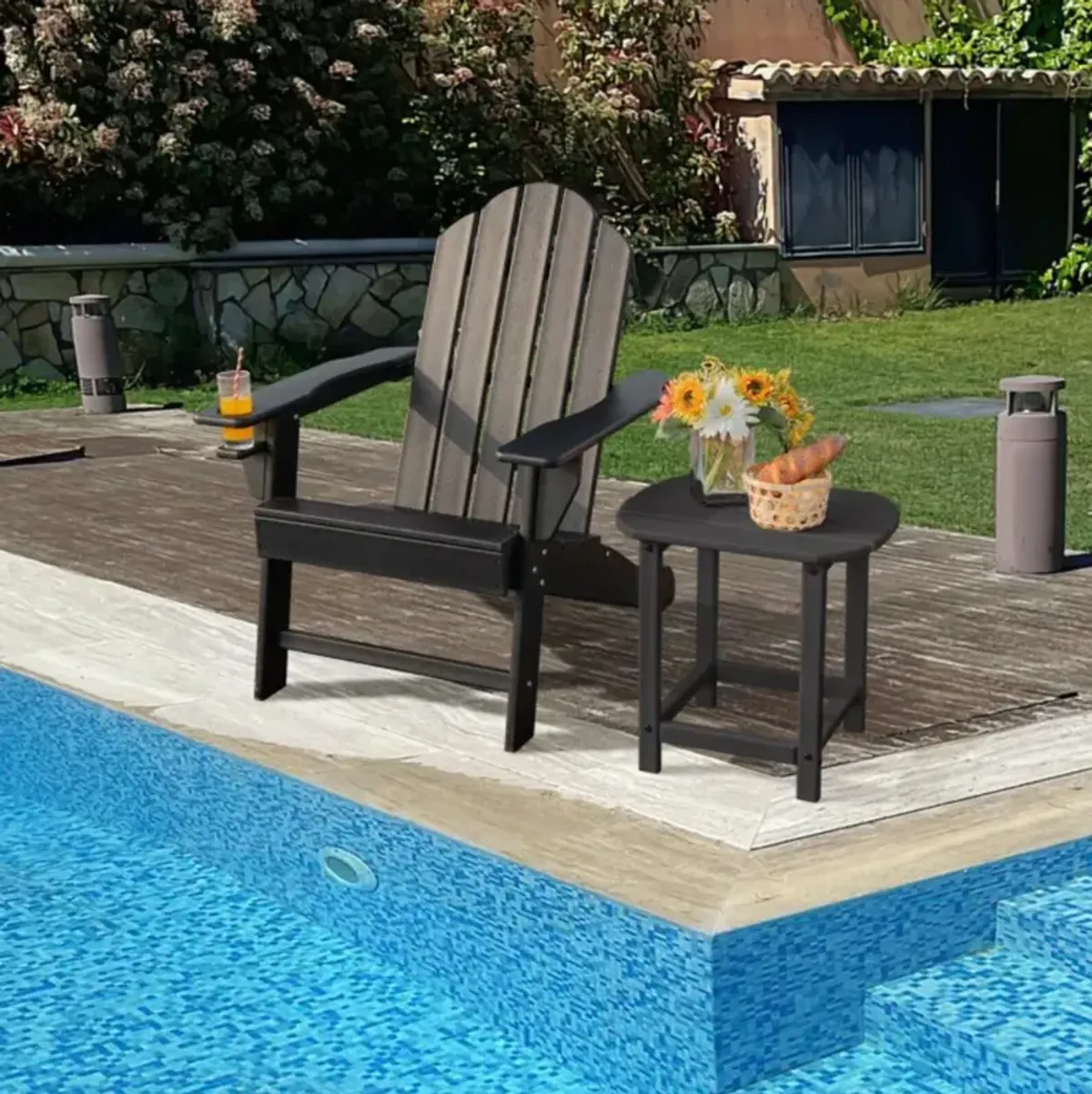 Hivvago Outdoor Adirondack Chair with Built-in Cup Holder for Backyard Porch