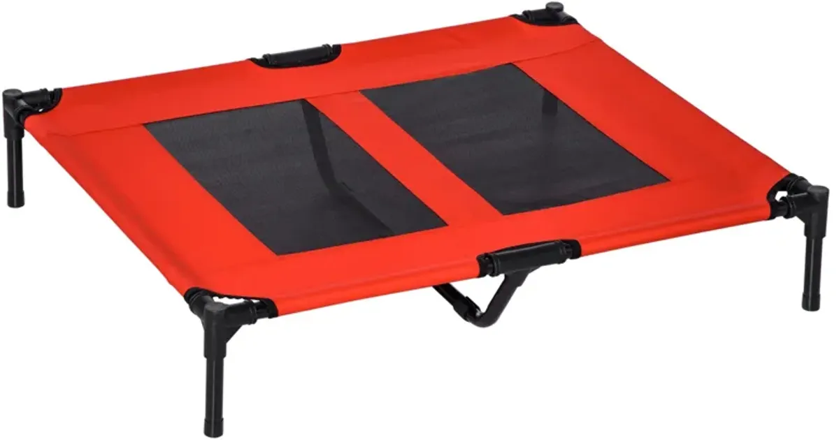 Canine Cooling Station: 36"x30" Red Elevated Mesh Dog Bed for Summer