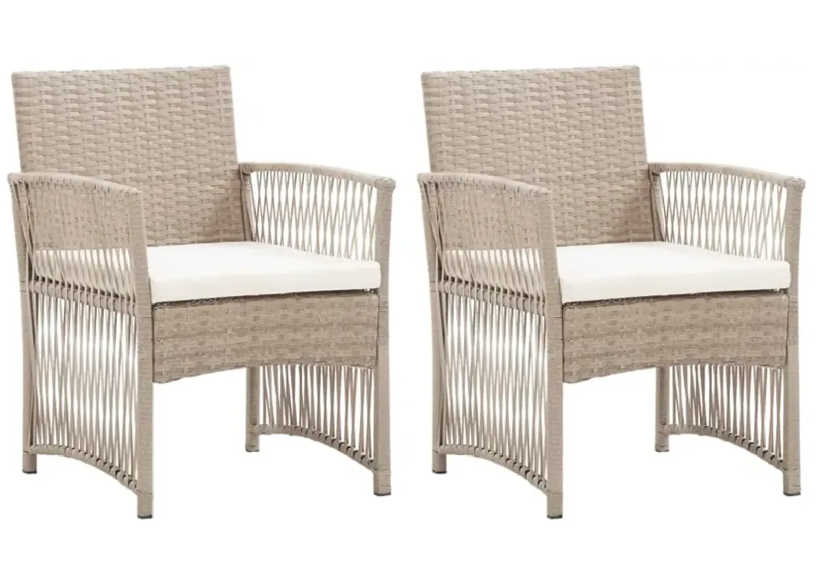 vidaXL Patio Armchairs with Cushions 2 pcs Beige Poly Rattan