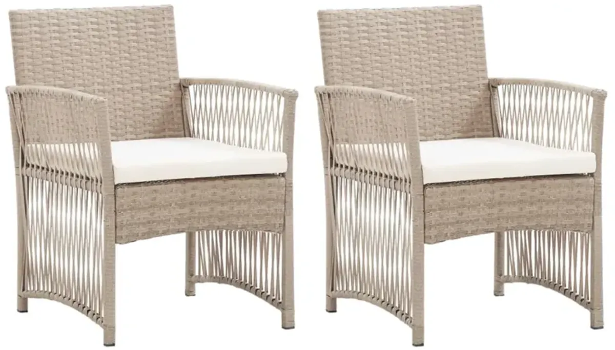 vidaXL Patio Armchairs with Cushions 2 pcs Beige Poly Rattan