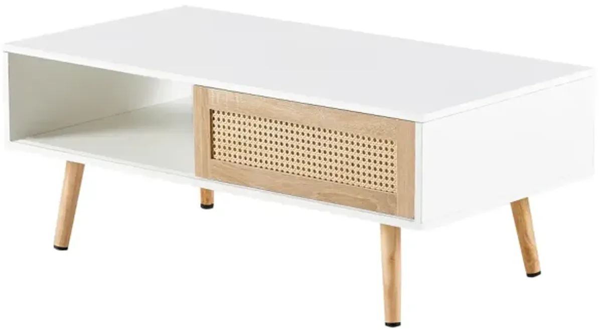 41.34" Rattan Coffee Table, White