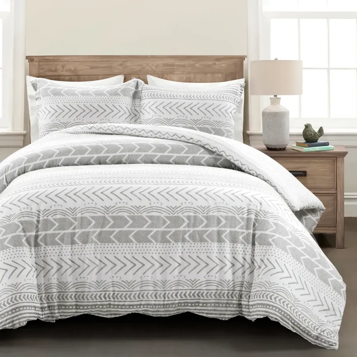 Hygge Geo Reversible Cotton Duvet Cover  3Pc Set